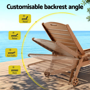 Outdoor Sun Lounger Set | HDPE Beach Chair, Table & Chairs | Brown