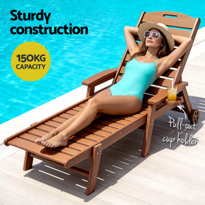 Outdoor Sun Lounger Set | HDPE Beach Chair, Table & Chairs | Brown