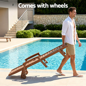 Outdoor Sun Lounger Set | HDPE Beach Chair, Table & Chairs | Brown