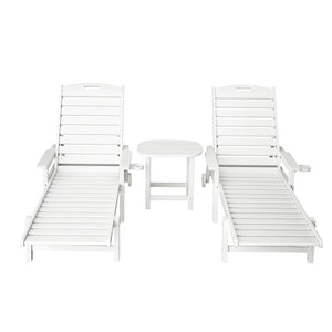 Sun Lounge Chair | HDPE Outdoor Beach Lounger | Patio Furniture with Wheels | White