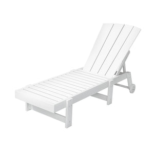 Adirondack Sun Lounge Chair | HDPE Beach Lounger with Wheels | White