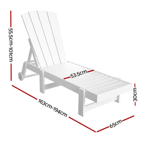 Adirondack Sun Lounge Chair | HDPE Beach Lounger with Wheels | White