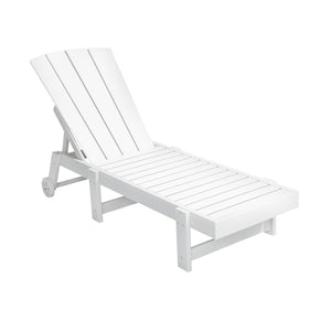 Adirondack Sun Lounge Chair | HDPE Beach Lounger with Wheels | White