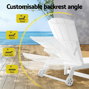 Adirondack Sun Lounge Chair | HDPE Beach Lounger with Wheels | White