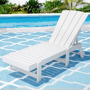 Adirondack Sun Lounge Chair | HDPE Beach Lounger with Wheels | White