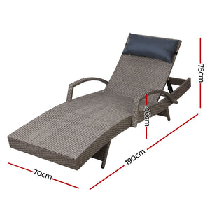2x Sun Lounge | Wicker Lounger | Outdoor Furniture | Beach Armchair | Adjustable | Grey & Beige