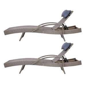 2x Sun Lounge | Wicker Lounger | Outdoor Furniture | Beach Armchair | Adjustable | Grey & Beige