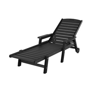 Sun Lounge Chair | HDPE Outdoor Beach Lounger | Patio Furniture with Wheels | Black