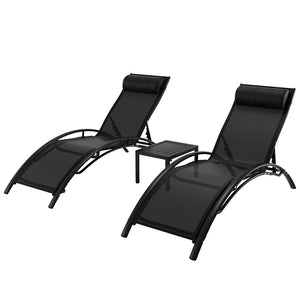 3PC Sun Lounge | Outdoor Lounger | Steel Table Chairs | Patio Furniture | Garden