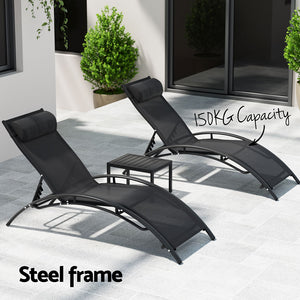 3PC Sun Lounge | Outdoor Lounger | Steel Table Chairs | Patio Furniture | Garden