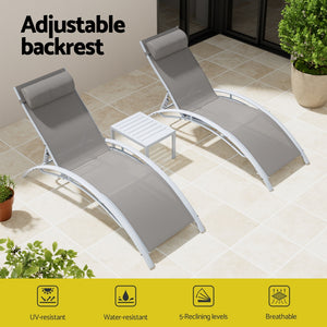 Gardeon Sun Lounge Set | 3PC Outdoor Lounger | Steel Patio Furniture