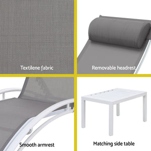 Gardeon Sun Lounge Set | 3PC Outdoor Lounger | Steel Patio Furniture