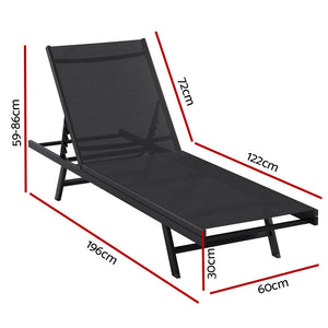 Sun Lounge | Outdoor Lounger | Steel Beach Chair | Patio Furniture | Black