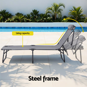 Sun Lounger | Folding Beach Lounge Chair | Patio Outdoor Furniture