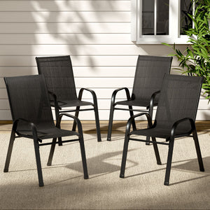 4PC Outdoor Dining Chairs | Stackable Lounge Chair | Patio Furniture | Black
