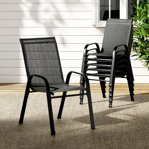 6PC Outdoor Dining Chairs | Stackable Lounge Chair | Patio Furniture | Black