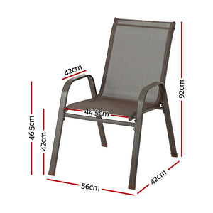 6PC Outdoor Dining Chairs | Stackable Lounge Chair | Patio Furniture | Brown
