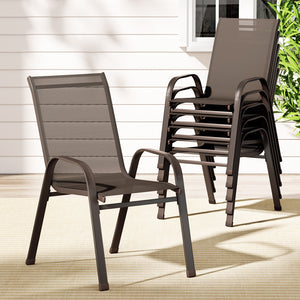 6PC Outdoor Dining Chairs | Stackable Lounge Chair | Patio Furniture | Brown