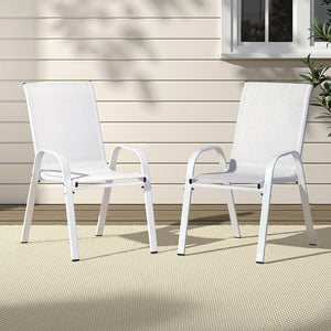 Gardeon Outdoor Chairs | 2PCS | Stackable Patio Dining Lounge | White