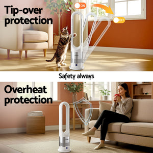 Bladeless Tower Fan Heater | 2-in-1 Cooling & Heating | Oscillating | White