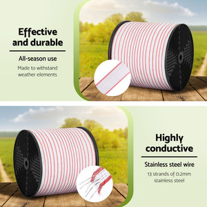 Electric Fence Tape 400m | Polywire Polytape | Red & White Outdoor Farm Fencing