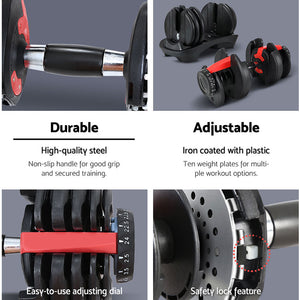 Everfit 24kg Dumbbells Adjustable Dumbbell | Weight Plates | Home Gym | 2pcs