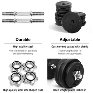 Everfit 30kg Dumbbell Set | Weight Plates | Dumbbells | Lifting Bench