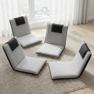 Floor Lounge Sofa Bed Set 4pc | Velvet Floor Cushion | Grey