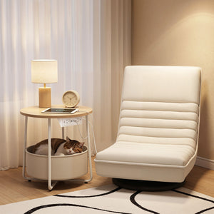 Floor Lounge & Coffee Table Set | Round Side Table with Charging Station
