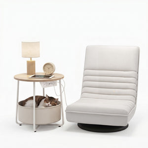 Floor Lounge & Coffee Table Set | Round Side Table with Charging Station