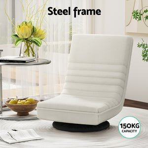 Floor Chairs Set 2pc | Swivel + Foldable | Linen | White