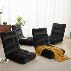 Lounge Sofa Bed Set 4pc | Flannel Fabric | Black