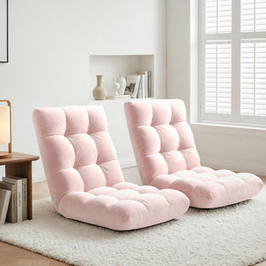 Floor Lounge Sofa Bed Set 2pc | Flannel Fabric | Pink