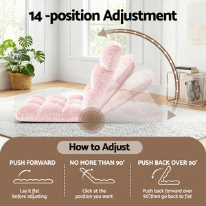 Floor Lounge Sofa Bed Set 2pc | Flannel Fabric | Pink