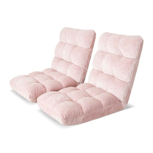 Floor Lounge Sofa Bed Set 2pc | Flannel Fabric | Pink