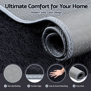 Plush Shaggy Rug | 160x230cm | Living Room Bedroom Carpet | Black