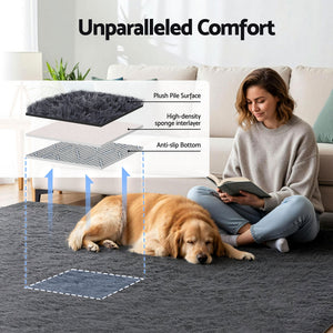 Extra Large Shag Rug | 200x290cm | Plush Carpet | Grey
