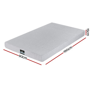 Bedding Memory Foam Mattress 15cm | Cool Gel Charcoal | 7-Zone Support | Bamboo Cover | Single Size