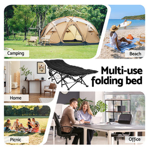 Folding Bed | Heavy Duty | Includes Mattress | 185cm | Black