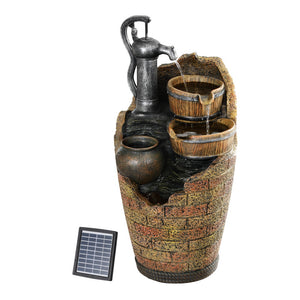 Solar Fountain Water Feature | Outdoor Cascading Hand Pump Design | 80CM