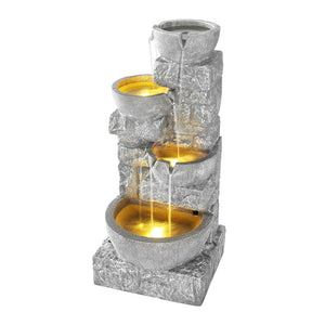 Solar Fountain Water Feature | Outdoor LED Lights | Gray