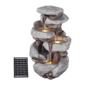 Solar Fountain Water Feature | Outdoor Indoor | 4-Tier | Brown