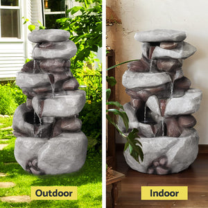 Solar Fountain Water Feature | Outdoor Indoor | 4-Tier | Brown