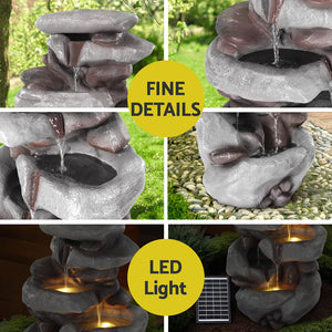 Solar Fountain Water Feature | Outdoor Indoor | 4-Tier | Brown