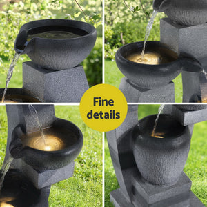 Gardeon Solar Fountain | 3-Tier Bowl Cascading | Indoor Outdoor Feature | Grey