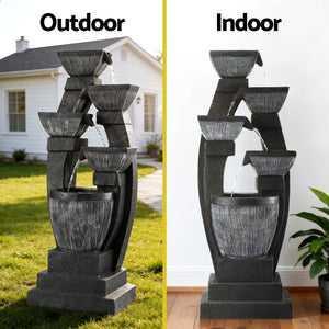 Solar Water Fountain | 5-Tier Bowl Cascade | Indoor/Outdoor | Grey