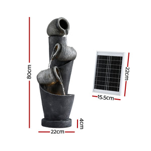 Solar Fountain | 3-Tier Pot Cascade | LED Lights | 80cm | Grey