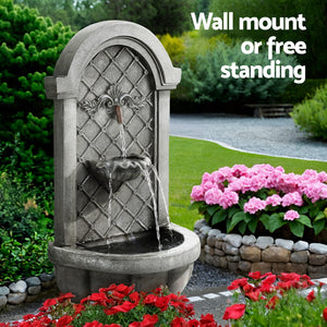 Gardeon Solar Fountain Water Feature | Wall Mount | Garden Fountains | 80cm | Grey