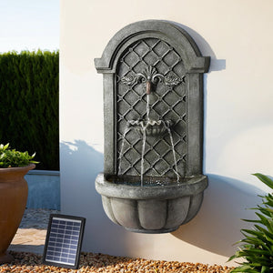 Gardeon Solar Fountain Water Feature | Wall Mount | Garden Fountains | 80cm | Grey
