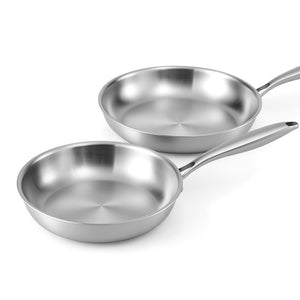 Stainless Steel Frypan Set 2pc | Uncoated | 25cm + 30cm | Silver